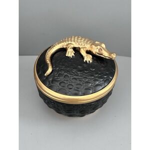 L'Objet Alligator Hand Guilded 24K Gold Alligator Textured Candle Lidded Box Jar